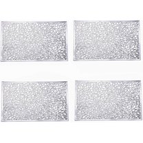 ZOURIH Metallic Vinyl Rectangle Placemats 4 Pcs Slip Heat Resistant Laminated Plastic Morden Dining Table Textured Shimmer Table Mats Kitchen Home Decor,12x18 inches,Silver
