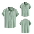 thumbnail image 3 of Camisa hawaiana de manga corta con botones para hombre, de poliéster, cuello vuelto, diseño con bolsillos, cómoda para todas las estaciones., 3 of 8