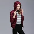 thumbnail image 3 of Ikevan Women Light Outerwear Solid Hooded Zippers Pocket Coat Down Jackets, 3 of 6