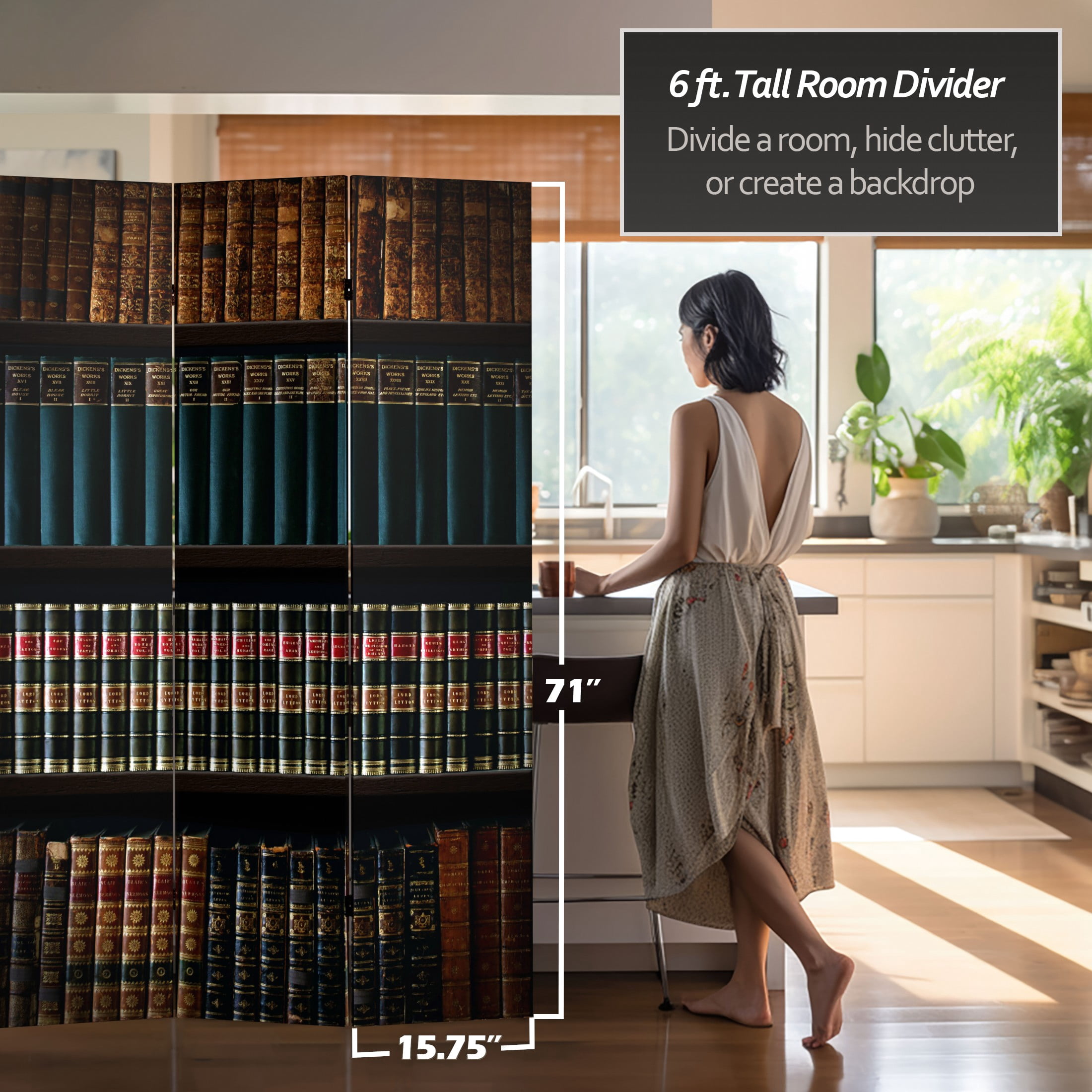 Oriental Furniture 6 ft. Tall Library Canvas Room Divider - 3 Panel