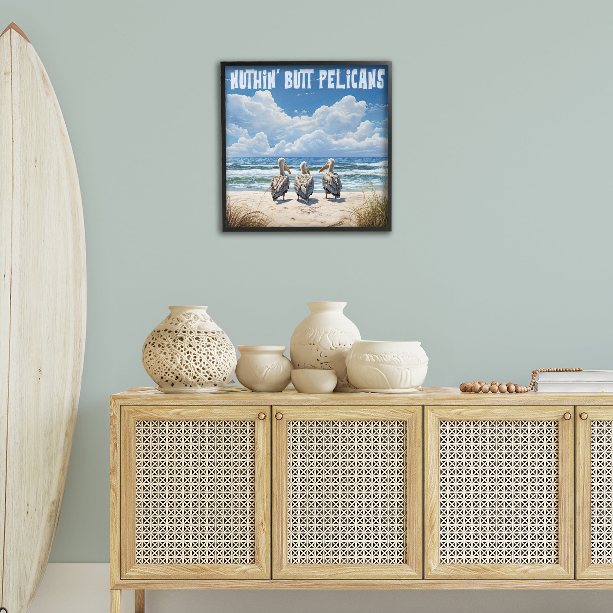 Stupell Industries Nuthin' Butt Pelicans Coastal Painting Black Framed Art Print Wall Art, 24 x 24