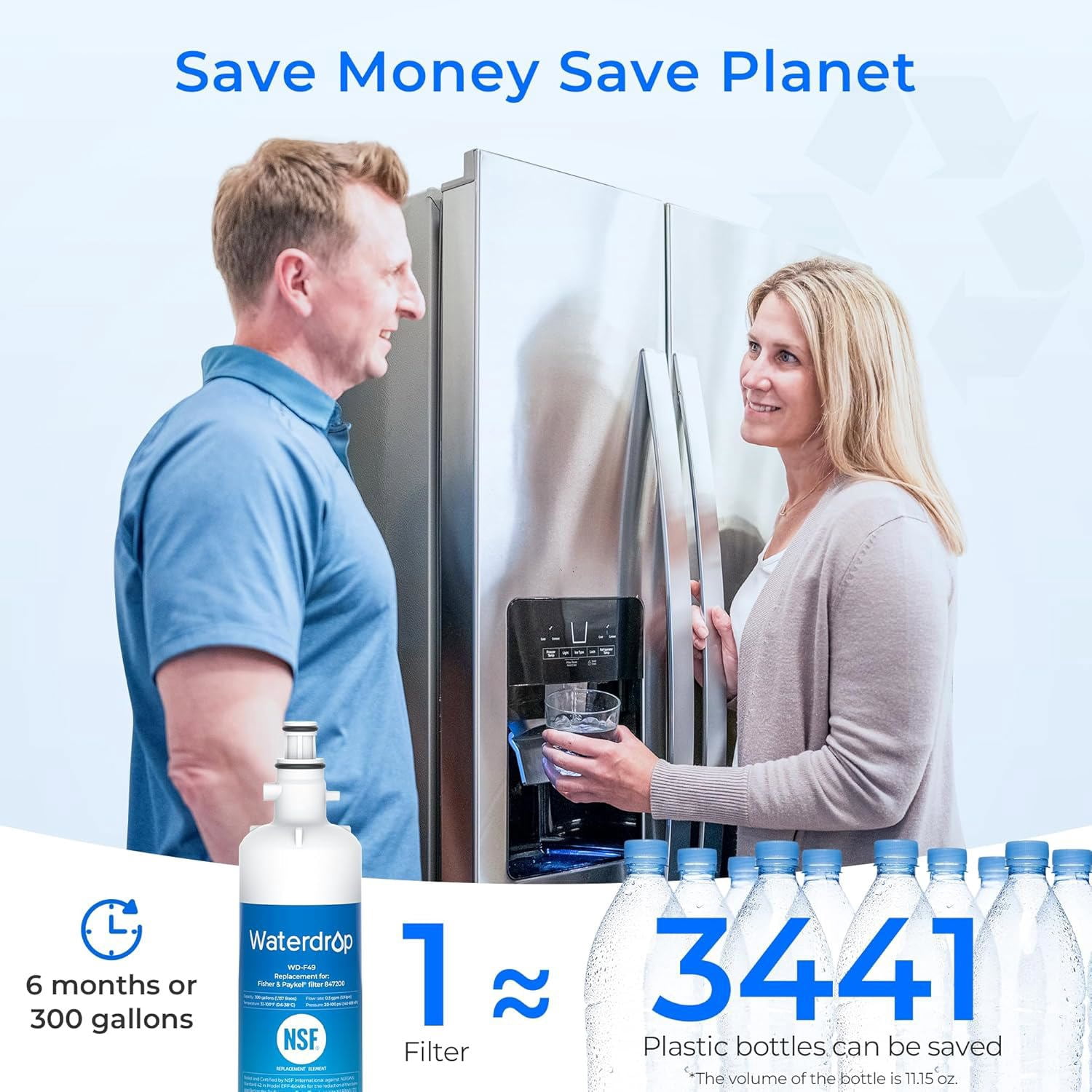 Waterdrop 847200 Refrigerator Water Filter Replacement for Fisher & Paykel® Water Filter 847200, 3 Filters
