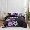 thumbnail image 3 of NTBED Floral Comforter Set King 6 PCS Bed in a Bag Purple Flowers Printed on Black Botanical Bedding Sets Boho, 3 of 9