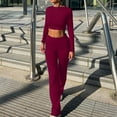 thumbnail image 6 of DeHolifer Women 2 Piece Lounge Sets Long Sleeve Cold Shoulder Tops+Fold-over Flare Pants Casual Outfits Pajamas Sets Wine L, 6 of 8