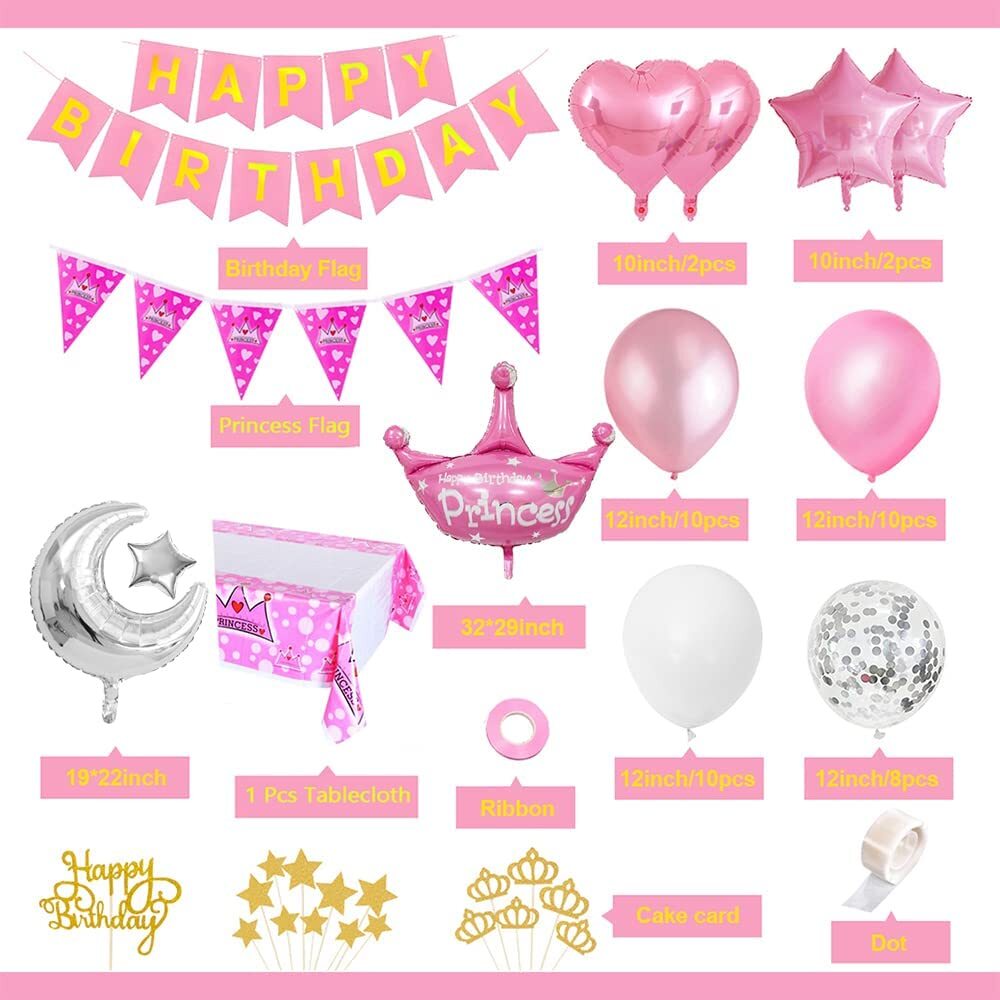 Yansion Pink Princess Birthday Party Decorations Kit photo 2