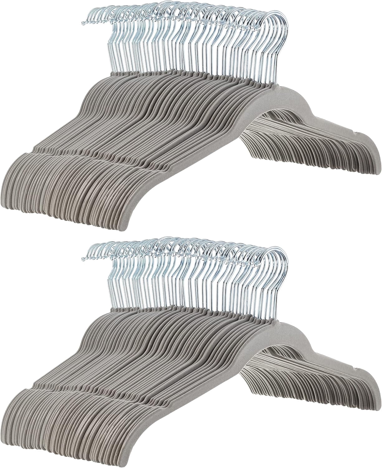 Space Saving Slim Velvet Non-Slip Clothes Hangers, Sturdy, Gray/Silver, 100-Pack