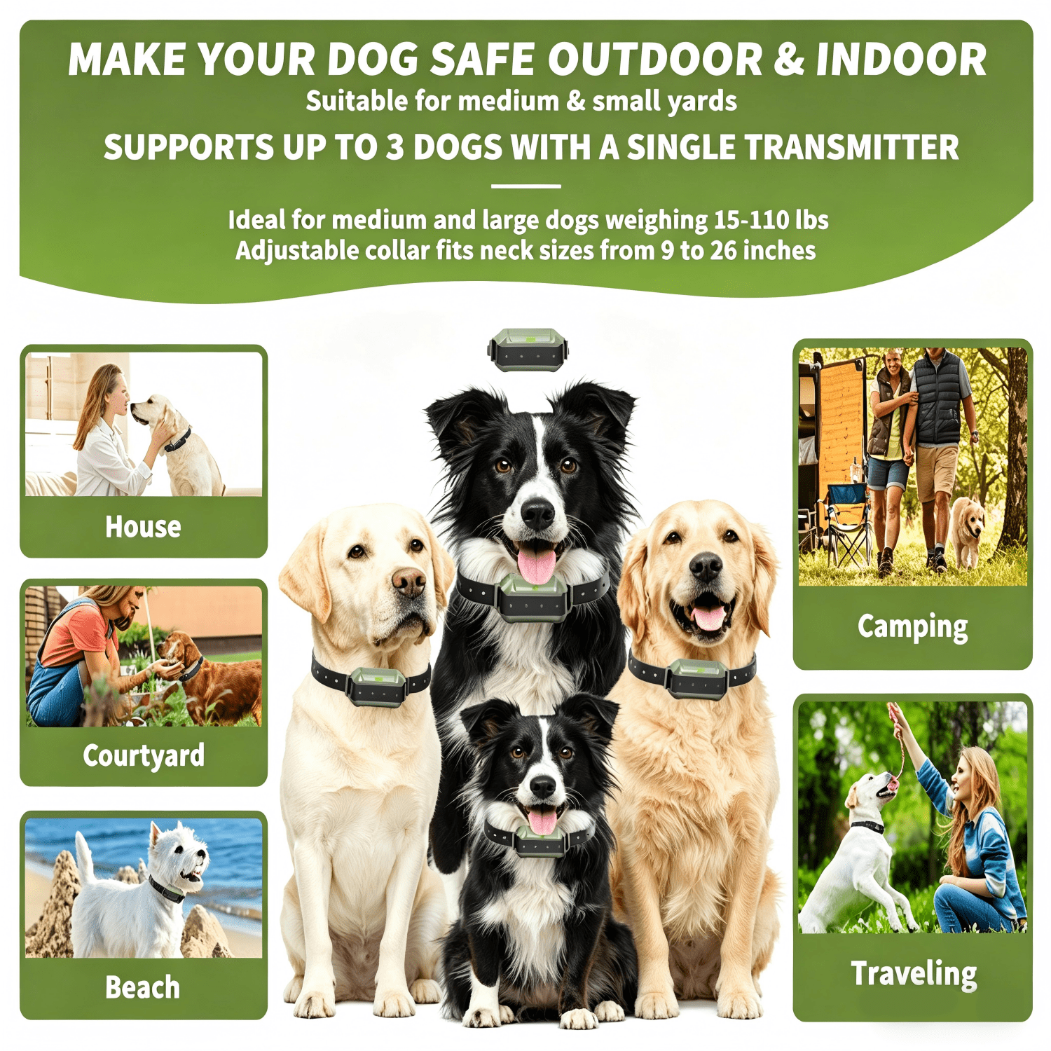 Upgraded Wireless Dog Fence, No-Wire Electric Pet Containment System High-Precision Boundary Control, Up to 5.6 Acres, IPX7 Waterproof, Safe Training for 1–3 Dogs weighing 15-110 lbs