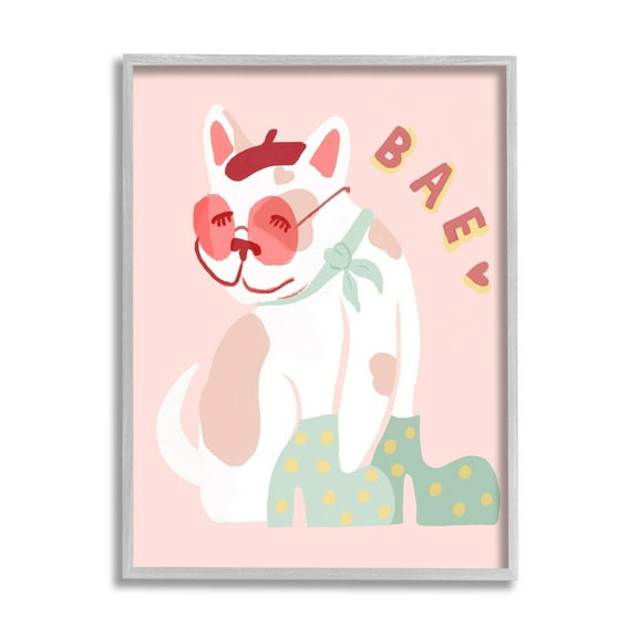 Stupell Industries Bae Heart Sentiment Parisian French Bulldog Beret Hat, 11 x 14, Design by Daphne Polselli