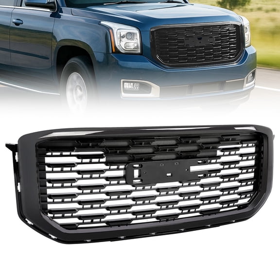 Glossy Black Denali Style Front Bumper Grille Grill For 2015-2020 GMC Yukon XL