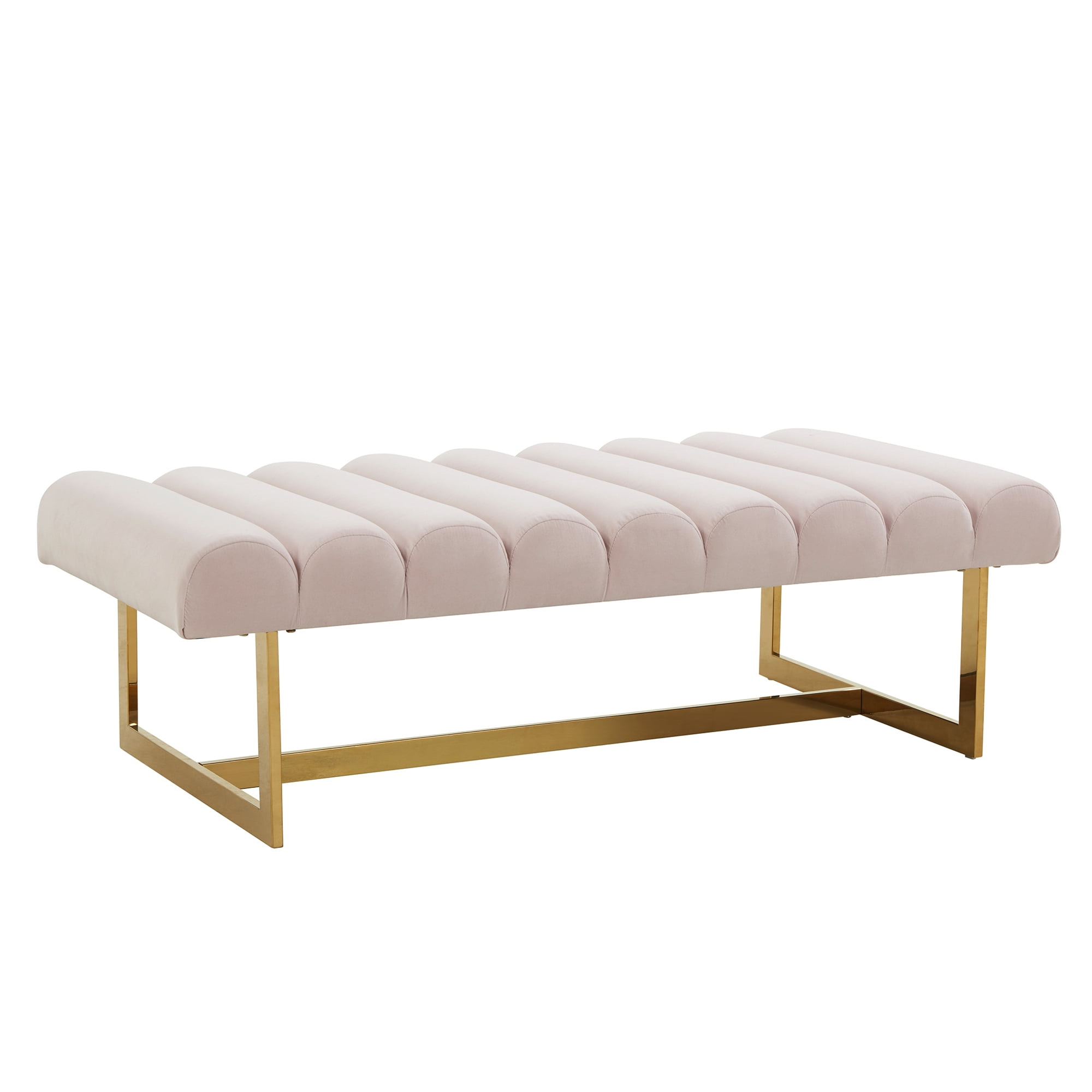 MEXIYA Alessia Modern Channel Tufted Pink Bench Upholstered Velvet Long