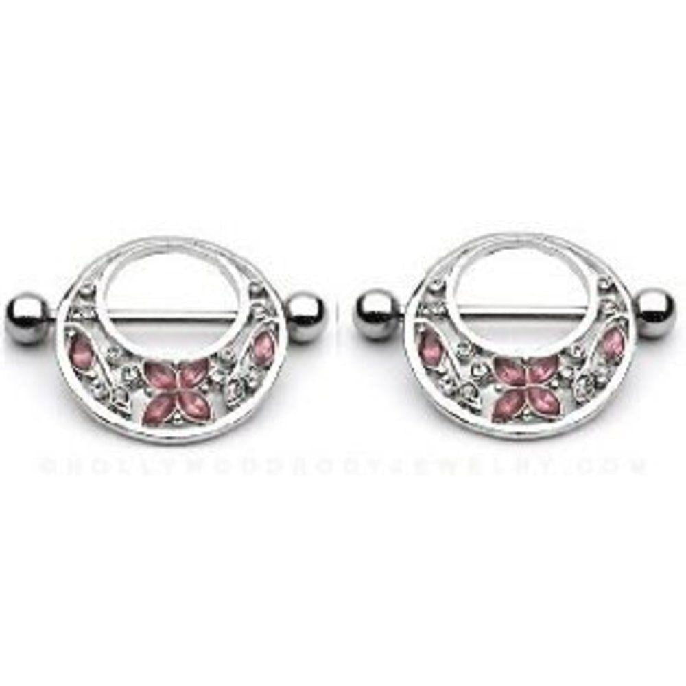 Nipple Ring Bars CZ Circle of Love Body Jewelry Pair 14 gauge 5/8" Jewelry