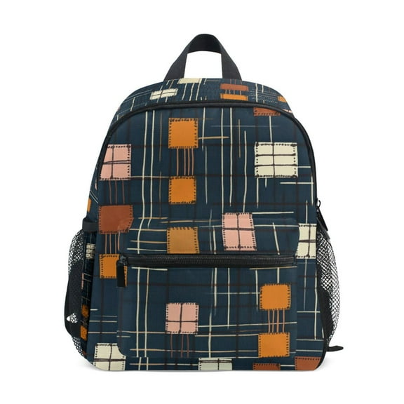 FORMRS School Backpack with Front Zippered Pocket 12" Student Travel Daypack, Orange Checkered Pattern