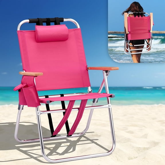 17" Backpack Beach Chair – Tall Beach Chairs for Adults, Portable with Adjustable Straps, 3-Position Reclining, Cup Holder, High Lightweight Beach Chairs for Beach : Sports & Outdoors