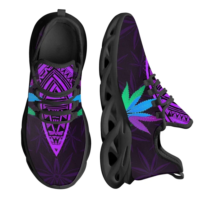 Zapatillas de plataforma con estampado 3D de hojas de marihuana verde para mujer, zapatos planos transpirables con cordones, calzado cómodo para mujer