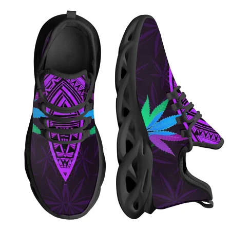 

3D Green Weed Leaves Printing Platform Sneakers for Women Breathable Lace up Flat Shoes Comfort Femme Footwear