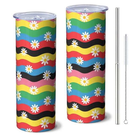 Pioneer Flower Floral Print Pattern 20oz Skinny Tumbler with Straw & Lid, Double Wall Vacuum Insulated Cup, Leak-Proof, Cup Holder Friendly, Hot 6H Cold 12H