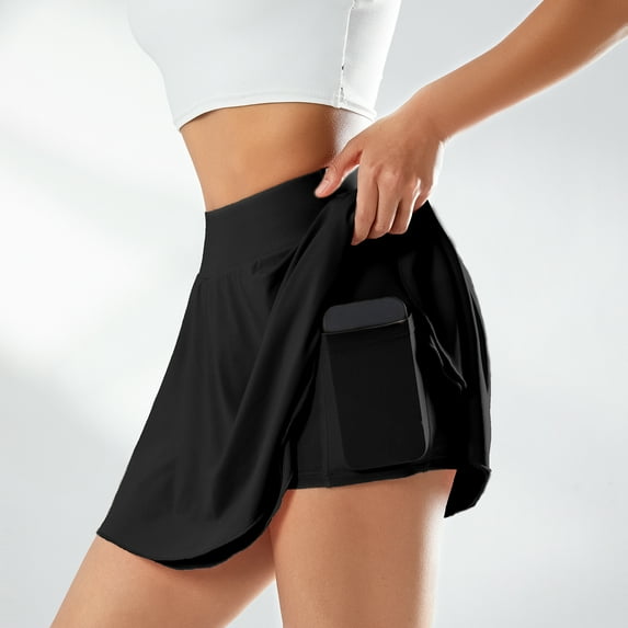SAYOO Pleated Tennis Skirt for Women, High Waist A-line Solid Color Culottes Sport Skirt