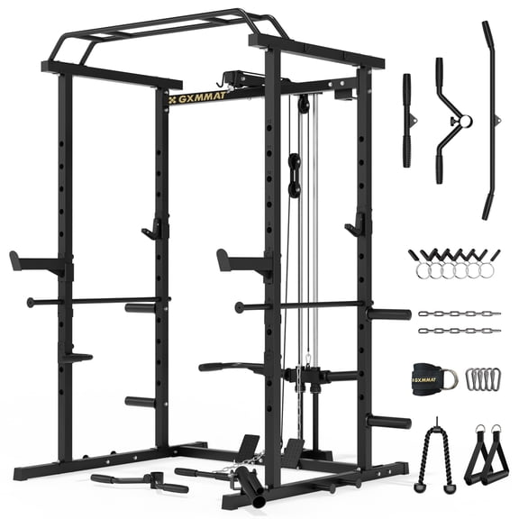 GXMMAT G5 Power Rack, Multi-Function Power Cage for Home Gym, Squat Rack with LAT Pulldown, Weight Garage Strength Training Cage, Workout Cage with More Attachments, Heavy-Duty Steel