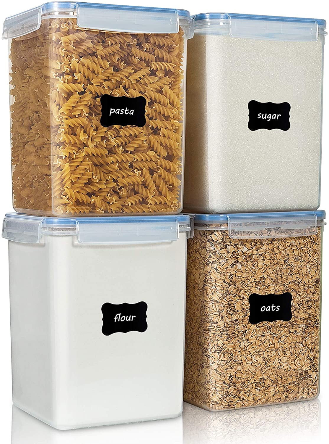 SUROQUE 4-Pack Airtight Food Storage Containers - 5.2L BPA-Free Pantry Organizers With Lids & Labels