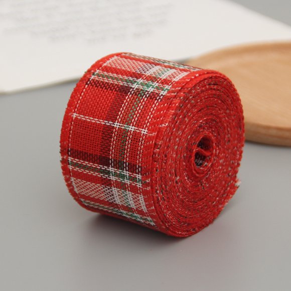 Firefly Hope 10 Yard 2.4 Inch Plaid Wired Christmas Ribbon, Gingham for Wreath Making, Big Bow & Tree Decor, Red A