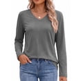 thumbnail image 3 of MOSHU 3 Pack T Shirts for Women V Neck Long Sleeve Womens T-shirts Casual Basics Tees Loose Fit Fall Tops, 3 of 11