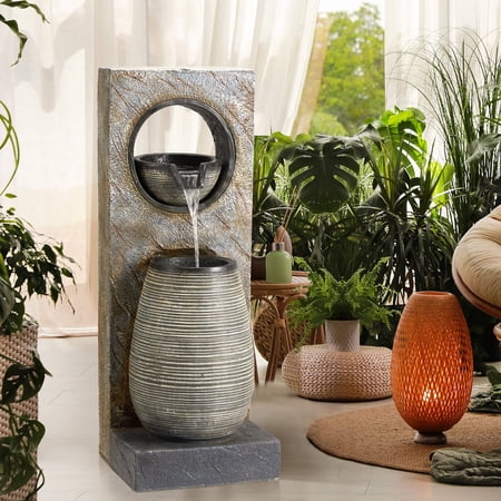 Richryce LED Outdoor Fountain 39.7 Inch, Modern Freestanding Water Feature for Garden Yard