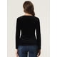 thumbnail image 4 of Top de terciopelo para mujer con cuello en forma de corazón elegante camiseta de manga larga Negro XS, 4 of 5