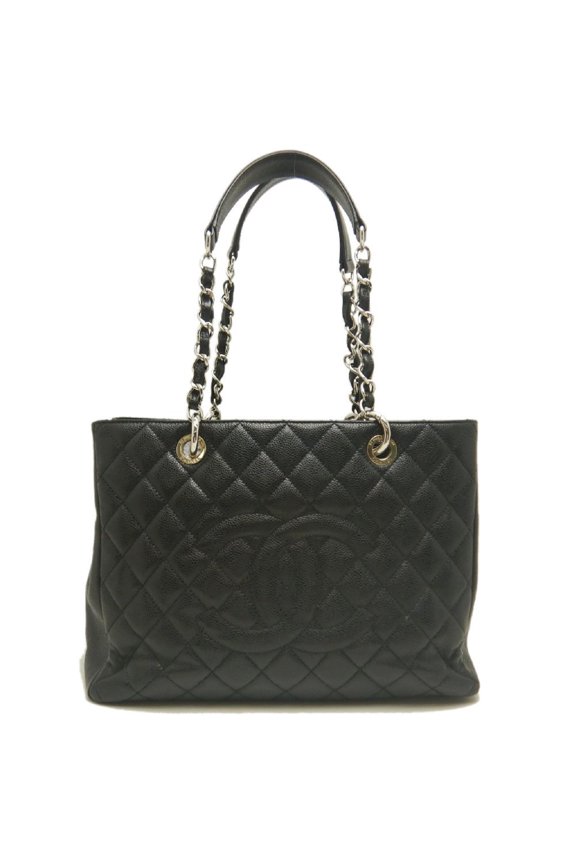 Pre-Owned CHANEL Chain Tote Matelass Bag, Caviar Leather, Black, Women's, 253960