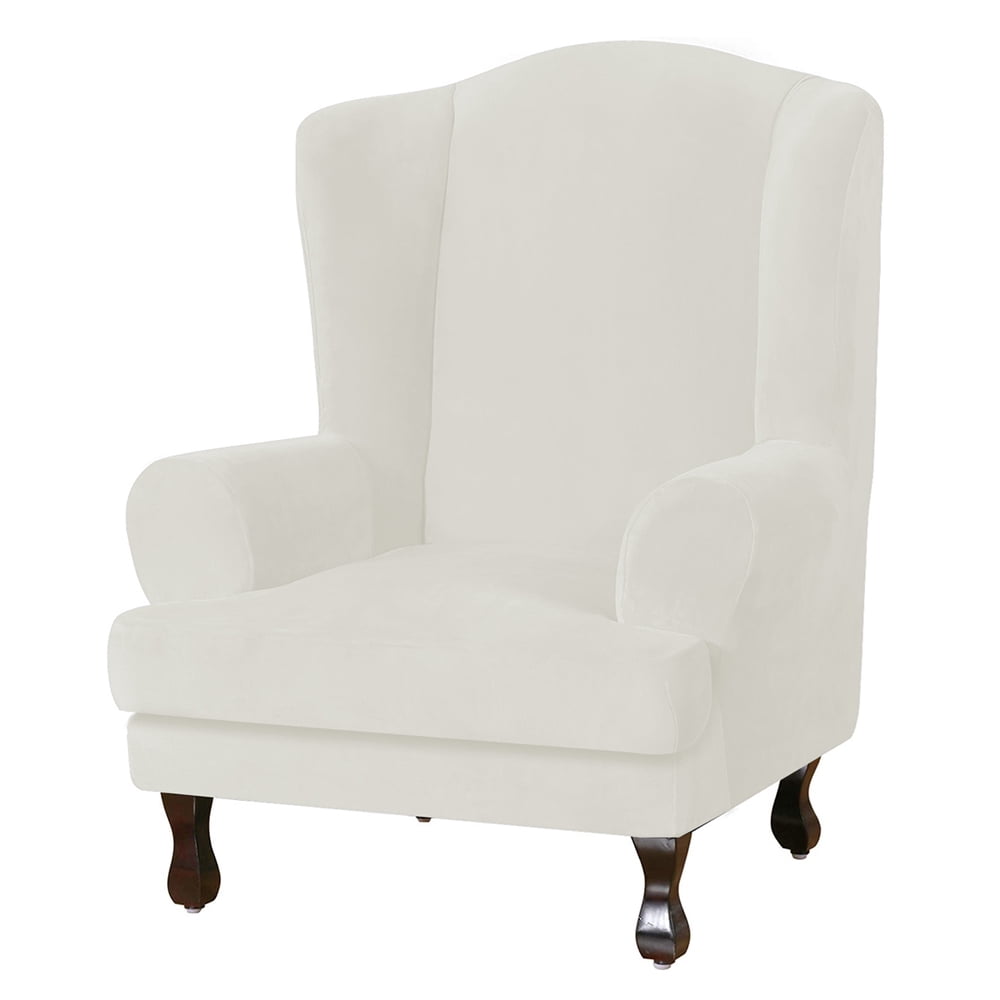 Wingback Chair Slipcover 2 Pieces Set, Stretch Velvet Wing Chair Cover