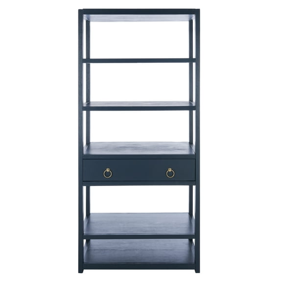 SAFAVIEH Johni Glam Style 1 Drawer 5 Shelf Etagere, Navy (32 in. W x 18 in. D x 70 in. H)
