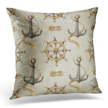 USART Anchor Nautical Pattern Marine Wheel Ancient Drawing Sailing Pillow Case Pillow Cover 20x20 inch