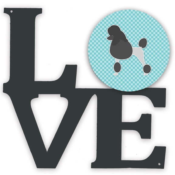 Carolines Treasures BB3739WALV Poodle Checkerboard Blue Metal Wall Artwork LOVE 12X12 multicolor