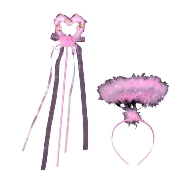 Guardurnaity Diadema con ala de plumas para niños, boda, vacaciones, festival, de cumpleaños, varita, palo, vestido bonito, suministros de Disfraces de disfraces Rosado