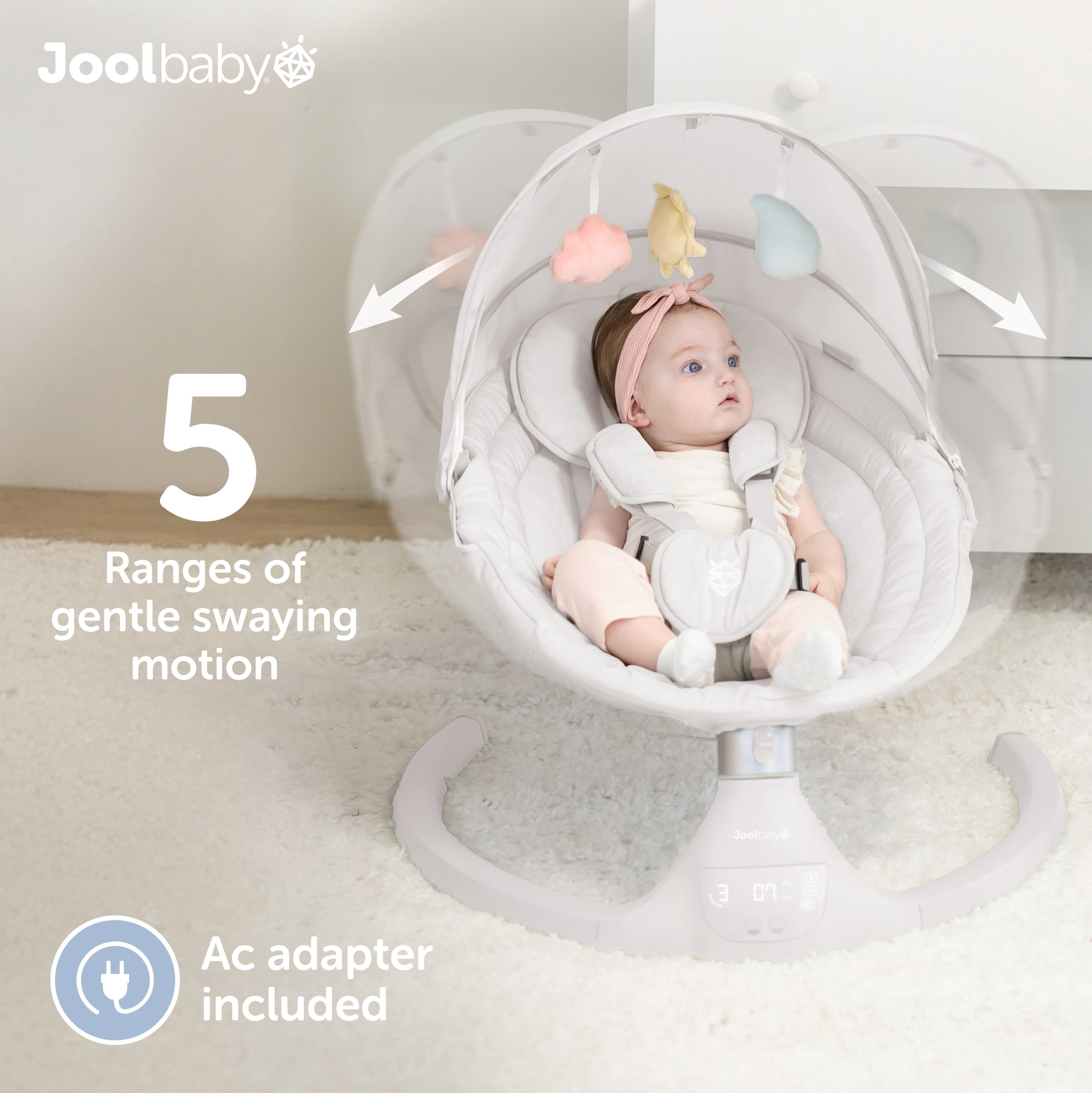 Jool Baby Nova Swing for Newborns - Electric Motorized Infant Swing, Bluetooth Music, 10 Preset Melodies, Remote (Updated Model, Stone)