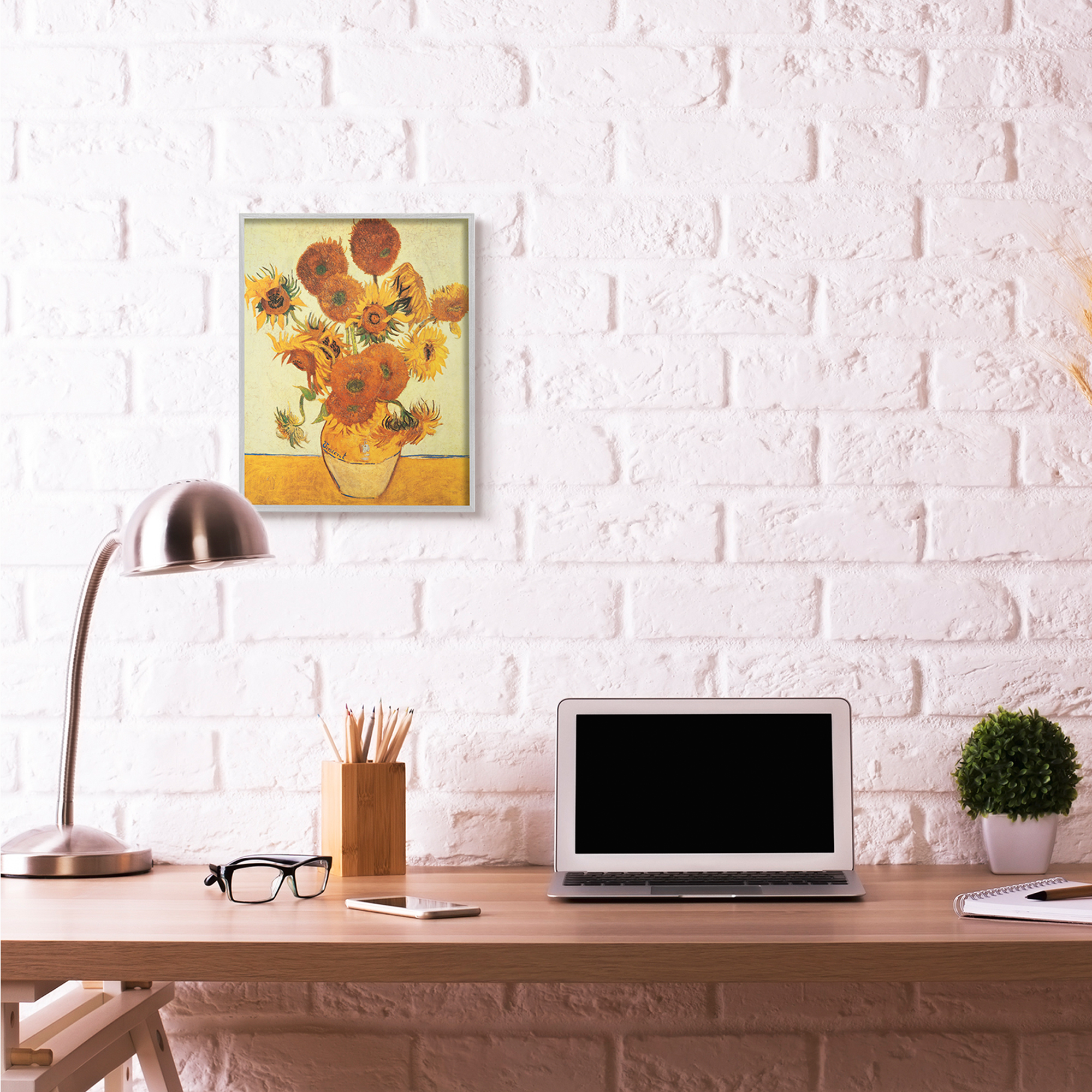Stupell Industries Van Gogh Sunflowers Classic Painting Framed Wall Art by Vincent Van Gogh, 16" x 20", Gray Framed