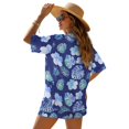 thumbnail image 2 of FKEKYI Blue Monstera Palm Leaf Print Womens 2 Pcs Short Set Open Front Shirt Top Summer Outfits Shorts with Elastic Waist Beachwear Breathable Lounge Set Resort Wear, XL, 2 of 7
