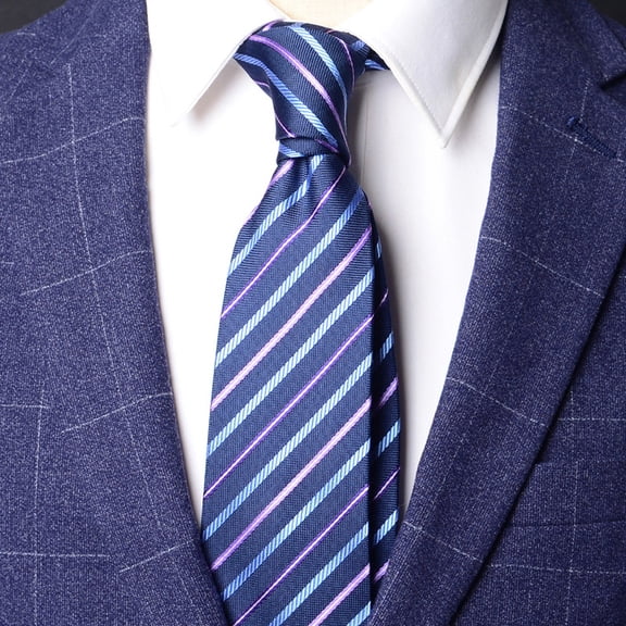 Yongchuantie Men's Fashion Blue Purple Stripe Pattern Tie Hand Knot 8CM Wide Tie Gift Box
