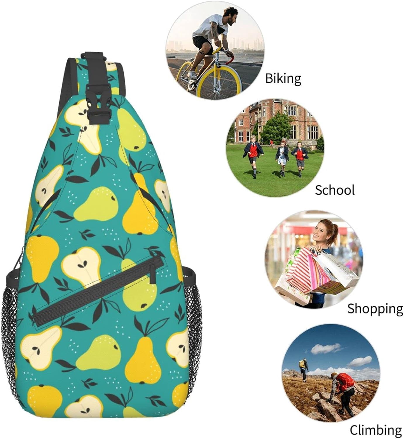 Fruit Pear Pattern Sling Bag Crossbody Hiking Travel Chest Bags Backpack Shoulder Daypack for Women Men