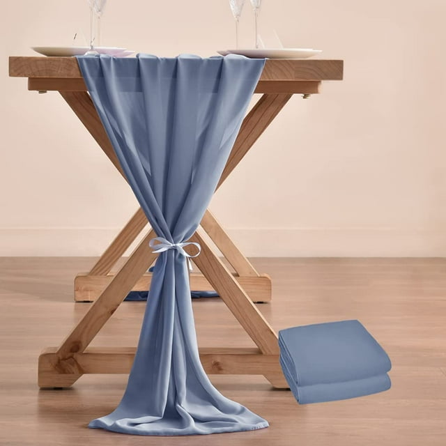 2pcs Chiffon Table Runner Bulk 29x120 Inches Rustic Wedding Table Runner for Bridal Shower Wedding Party,2 Pieces,Dusty Blue