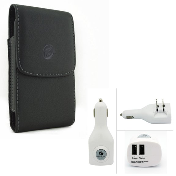 Compatible with Galaxy S10 - Black Leather Case w 2-in-1 Rapid Car Home Charger Power Adapter Dual USB Port G4E for Samsung Galaxy S10