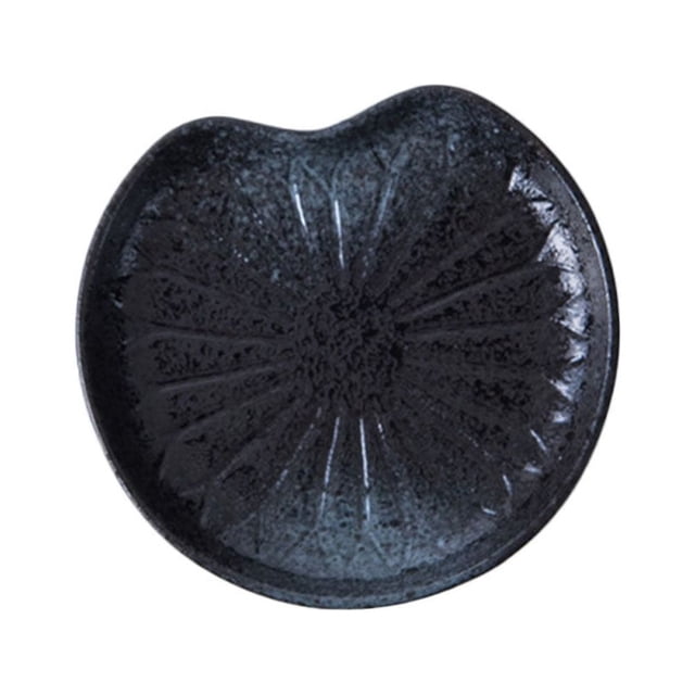 Ceramic Tableware Food Serving Plate Fish Salad Dishes Lotus Leaf Pattern Snack Tray Plate for Restaurant (5 Inches Black)