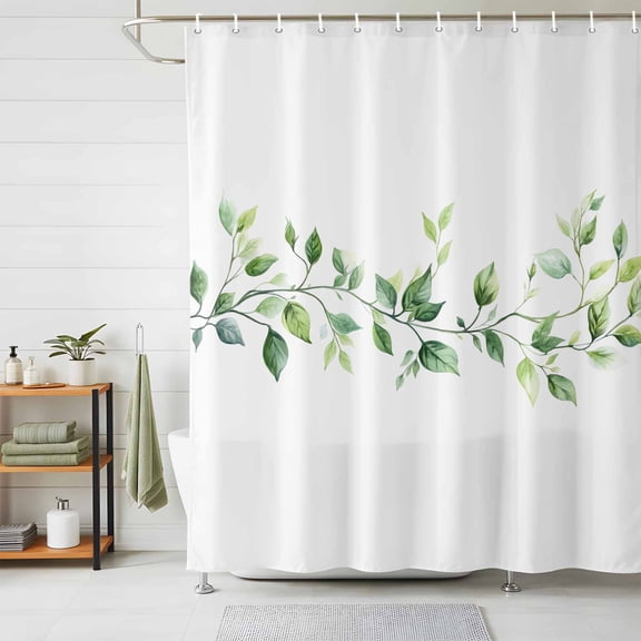 Shower Curtain Green Leaf Shower Curtains for Bathroom Decor, Waterproof Polyester Shower Curtain Set with Hooks, Extra Long 72" x 84" Watercolor Plants