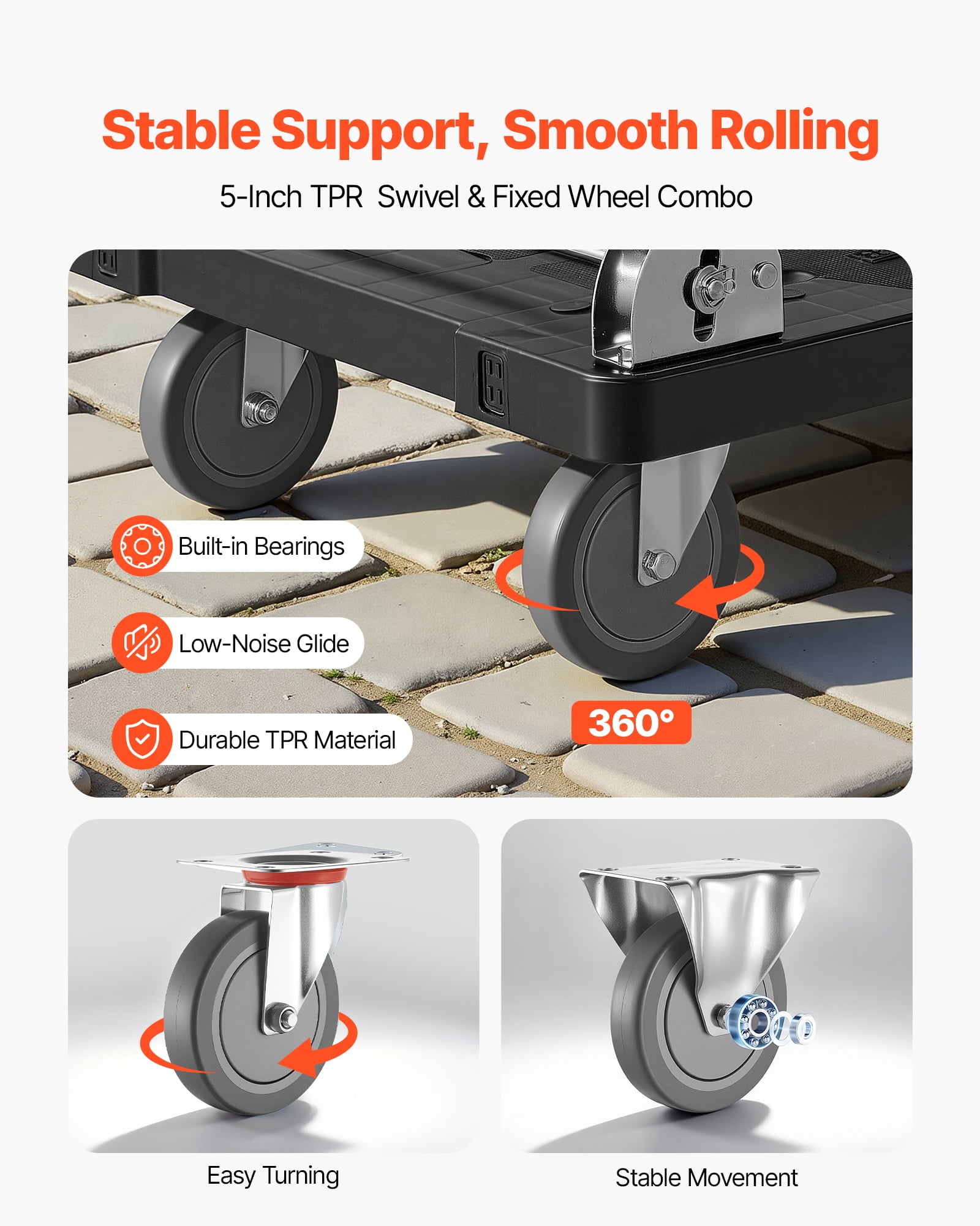 VEVOR Foldable Push Cart Dolly, 1000 lbs Capacity, Folding Platform Truck with Swivel Wheels, Moving Platform Hand Truck Flatbed Cart, Space Saving Push Handle, for Easy Storage,35.2 x 23.4 x 33.5 in