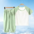 thumbnail image 2 of JOANKDMI 2 Piece Pjs Toddler Boys Girls Casual Outfits Short Sleeve Raglan Top and Ribbed Pants Set with Drawstring Lightweight Pj Lounge Wear Kids Summer Fall Clothes, 2 of 9