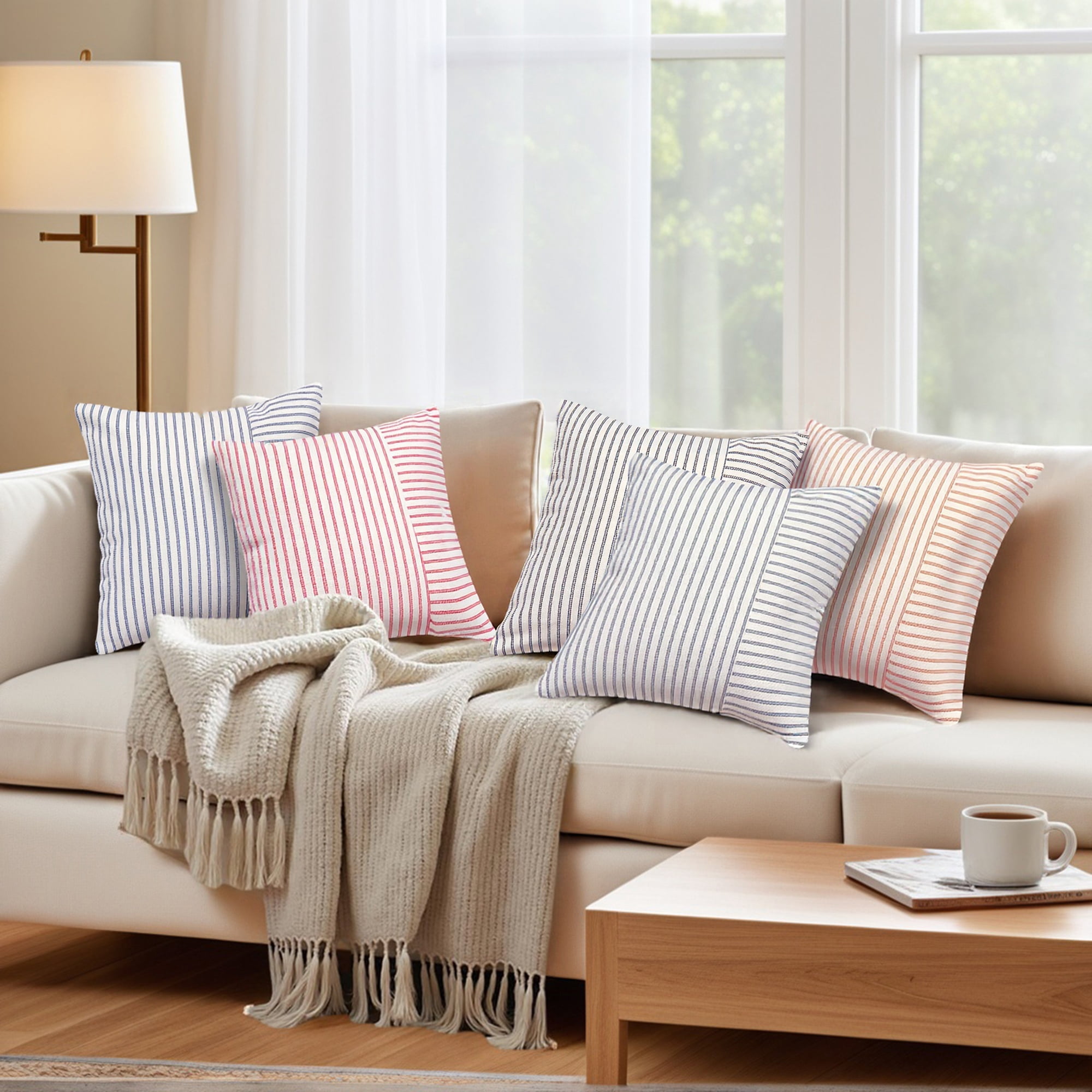 Unique Bargains 4 Pcs Boho Striped Throw Pillow Covers Black/Grey 20" x 20"