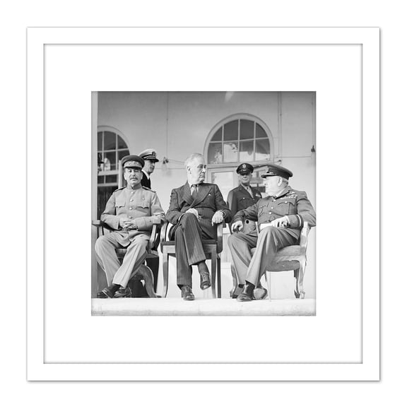 War WWII UK USA USSR Big Three Tehran Conference Photo 8X8 Inch Square Wooden Framed Wall Art Print Picture with Mount
