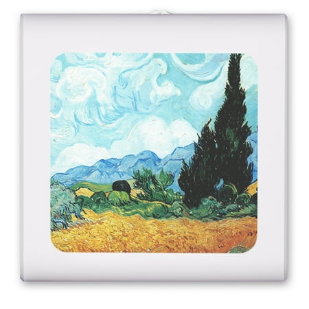 

Plug in Dimmable LED Night Light with Dusk to Dawn Auto Sensor Adjustable Brightness Warm Light Auto On/Off Nightlight for Bathroom Hallway Bedrooms - Van Gogh: Yellow Wheat and Cypresses