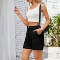 thumbnail image 4 of Lenpel Jean Shorts for Women Trendy Elastic High Waisted Mid Thigh Cargo Denim Shorts Summer Casual Shorts with Pockets, 4 of 6