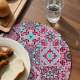 thumbnail image 3 of Vintage Middle Century Round 15 Inch Placemats Set of 8, Abstract Bohemia Style Aztec Pink HeatResistant Non Slip Place Mats for Dining Table, Wipeable Braided Kitchen Table Mats for Housewarming, 3 of 9