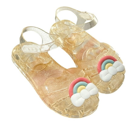 

Ediodpoh Kids Girls Jelly Sandals Girls Closed Toe Princess Summer Dress Shoes Beach Flat Sandals Kids Shoes Gold 9.5
